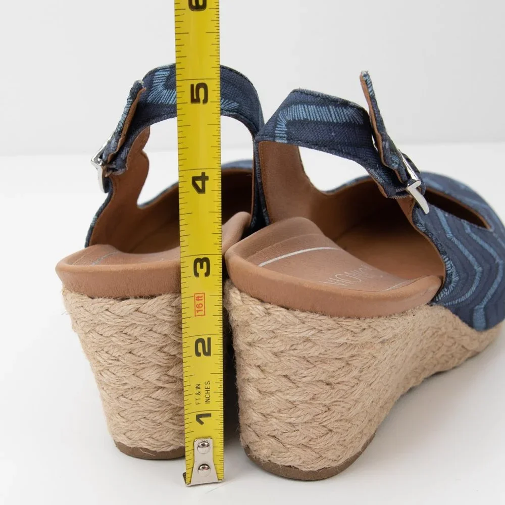 Vionic Cora Lina Chevron Wedge Espadrille Slingback Shoes Blue Tan Size 7 - Picture 6 of 8